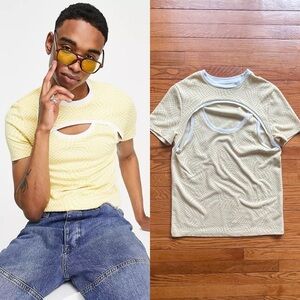 ASOS Skinny T-shirt in Yellow Check Print with Cut Outs
